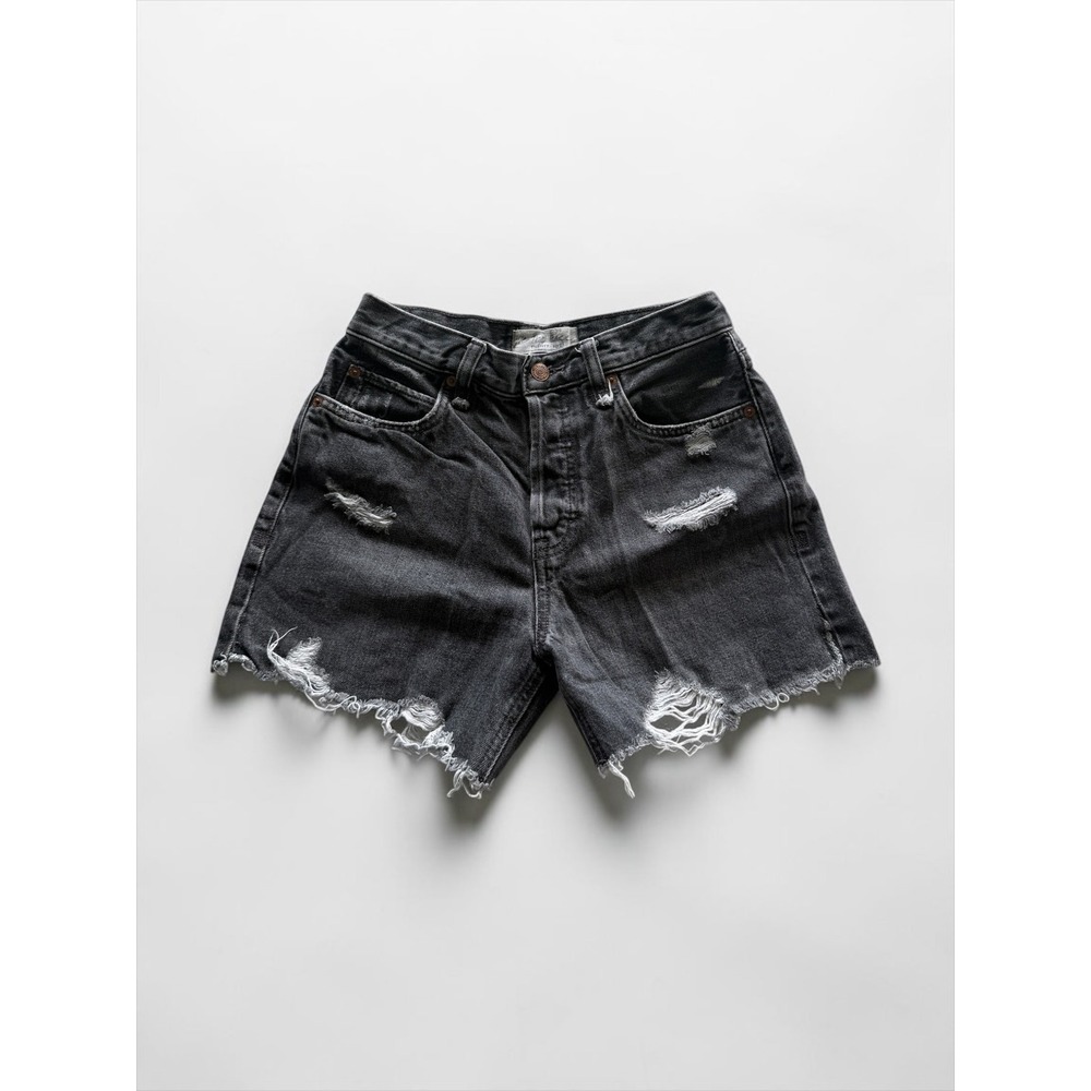 Free People We The Free Makai Cut Off Distressed Denim Shorts Black 25